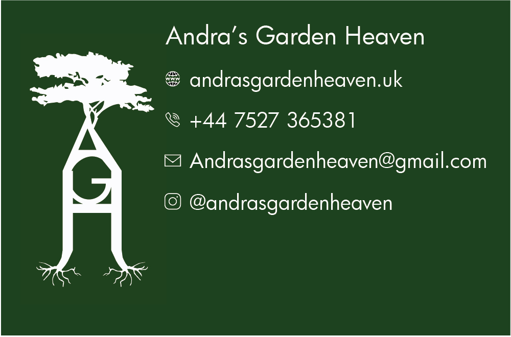 Andra's Garden Heaven business card — back design